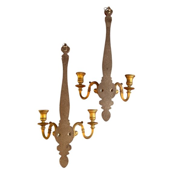 Vintage Syroco Wood & Resin Candle Wall Sconces Pair Set 2 MCM Mid Century Decor - Picture 3 of 12